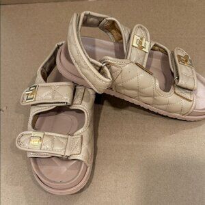 Qupid Beige Quilted Sandals